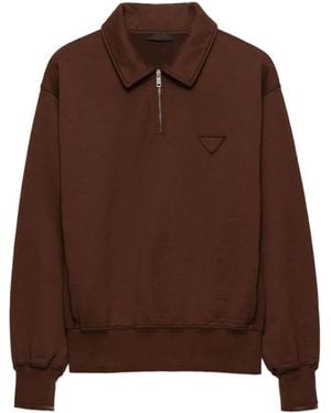 Prada Polo con media cremallera y logo - Marrón