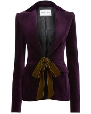 Nina Ricci Bow-Detail Velvet Blazer - Blue