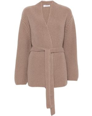 Liska Belted Ribbed-Knit Cardigan - Natural