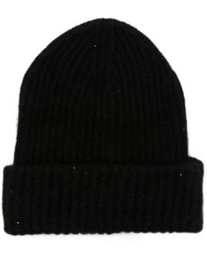 Roberto Collina Ribbed-Knit Sequin-Embellished Beanie Hat - Black