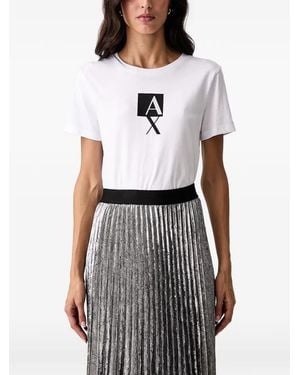 ARMANI EXCHANGE Rhinestone-Embellished Logo T-Shirt - White