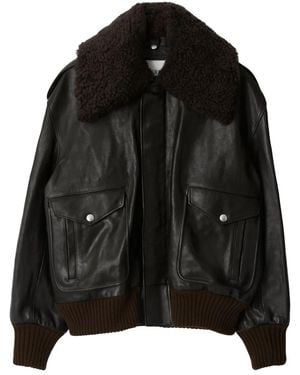 Burberry Shearling-Collar Leather Jacket - Black