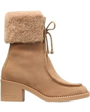 Jimmy Choo Hali 60 Suede Shearling Boots - Brown