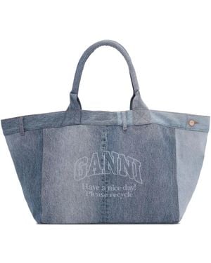 Ganni Sac Cabas En Jean À Design Patchwork - Bleu