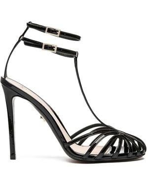 ALEVI T-Strap Patent Leather Sandals - Black