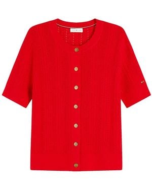 Tommy Hilfiger Cable-Knit Short-Sleeve Cardigan - Red