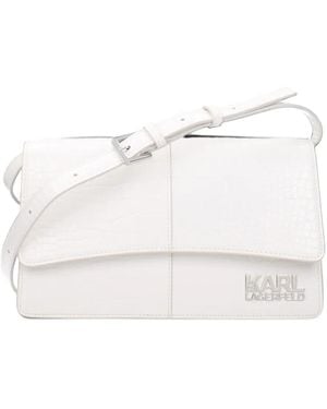 KARL LAGERFELD Croc-Effect Logo-Plaque Crossbody Bag - White