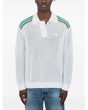 Lacoste Langärmeliges Poloshirt mit gestreiften Schultern - Weiß