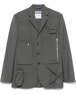 Moschino Graphic-Print Pinstriped Blazer - Grey