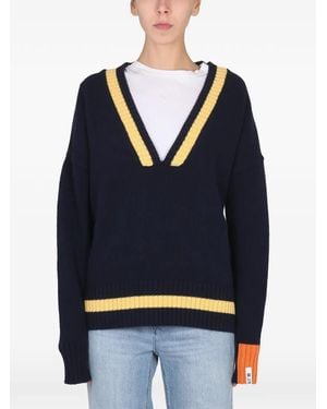 RIGHT FOR V-Neck Stripe-Detail Sweater - Blue