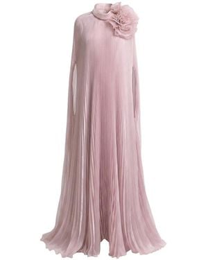 Gemy Maalouf Pleated Floral-Embellished Kaftan - Pink