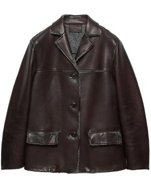 Prada Chaqueta De Napa Adherida Y Lana Shetland Con Motivo De Espiga - Marrón