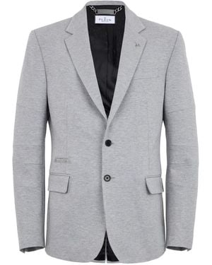 Philipp Plein Logo-Plaque Fleece Blazer - Gray