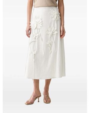 FARM Rio 3D Flowers Midi Skirt - White