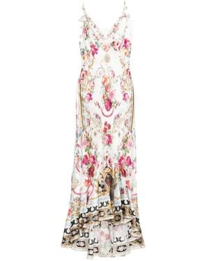 CAMILLA Floral-Print Asymmetric Dress - White