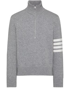 Thom Browne Reißverschluss-Pullover Mit Streifendetail - Grau