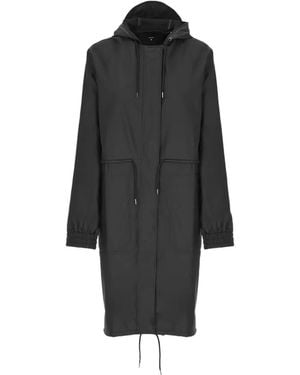 Rains String W Hooded Parka Coat - Black