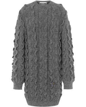 Moschino Ruffled Virgin-Wool Blend Knitted Dress - Grey