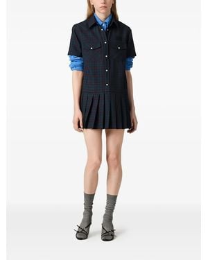 Miu Miu Tartan Check Mini Shirt Dress - Black