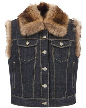 Fendi Denim And Shearling Gilet - Gray