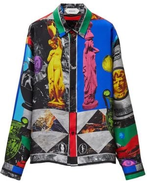 Versace Printed Silk Twill Regular Shirt - Blue