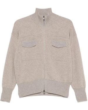 Panicale Zip-Up Ribbed-Trim Cardigan - Natural