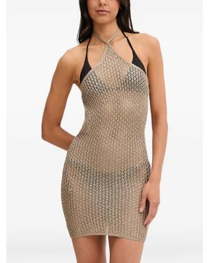 Guess Crocheted Lurex Mini Dress - Brown