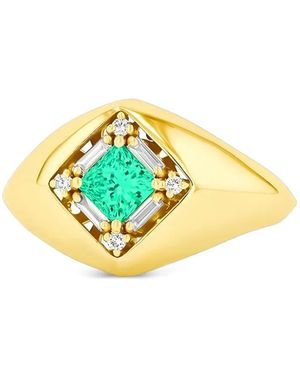 Suzanne Kalan 18Kt Geelgouden Zegelring Met Smaragd En Diamant - Metallic