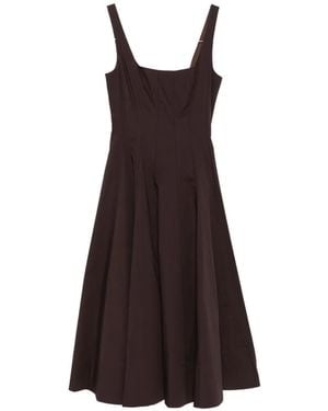 STAUD Wells Square-Neck Midi Dress - Brown