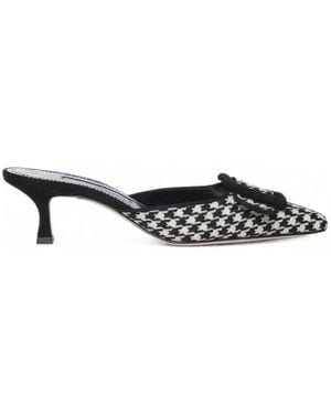 Manolo Blahnik Maysale Houndstooth Mules - White