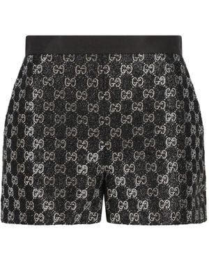Gucci Embroidered Lamé Wool Tweed Shorts - Black
