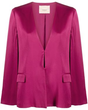 Twinset Cap-Sleeves Collarless Blazer - Pink