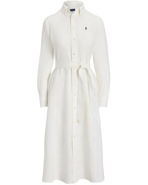Polo Ralph Lauren Belted Linen Midi Shirt Dress - White