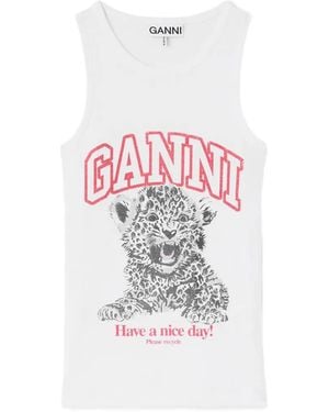 Ganni Tank Top With Teddy Family - White