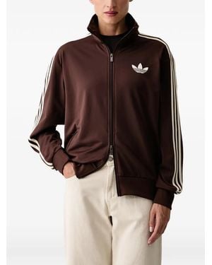 adidas Logo-Embroidered Striped Zip-Up Sweatshirt - Brown