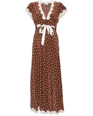 RIXO London Marlice Lace-Trim Polka-Dot Maxi Dress - Brown