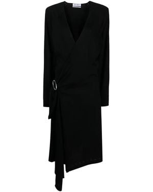 The Attico Front-Slit Long-Sleeved Wrap Dress - Black