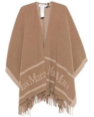 Max Mara Logo-Intarsia Fringed Cape - Brown