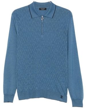Stefano Ricci Geometric-Pattern Zip-Fastening Polo Shirt - Blue