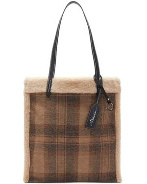 3.1 Phillip Lim Plaid Shearling Trim Tote - Brown