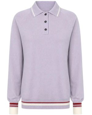 AMIYA Yale Stripe-Trim Raglan-Sleeve Polo Top - Purple