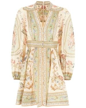 Zimmermann Robe Courte En Lin À Fleurs - Neutre