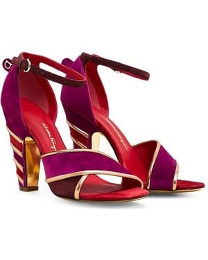 Ferragamo Ether Suede Metallic-Trim Sandals - Red