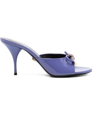 Versace Medusa Patent Leather Mules - Blue