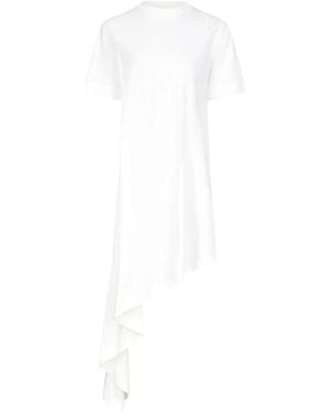 Loulou de Saison Asymmetrisches Igari T-Shirtkleid Mit Falten - Weiß