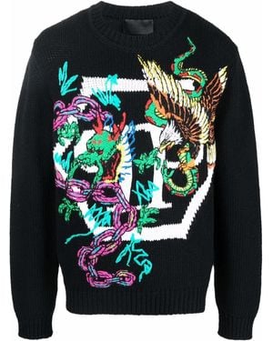 Philipp Plein Patterned Intarsia-Knit Jumper - Grey