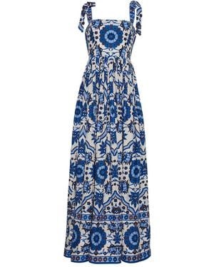 Cara Cara Tula Maxi-Jurk Met Gestrikt Bandje En Bloemenprint - Blauw