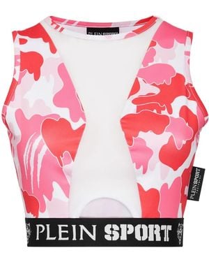 Philipp Plein Camouflage-Print Paneled Cropped Top - Red