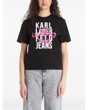 KARL LAGERFELD Logo-Print Graffiti-Effect T-Shirt - Black
