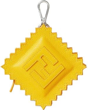 Fendi Logo Leather Keyring - イエロー